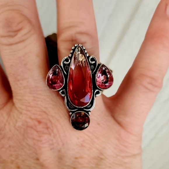 New Bi-Color Tourmaline & Pink Topaz 925 Silver Ring. - Picture 6 of 7